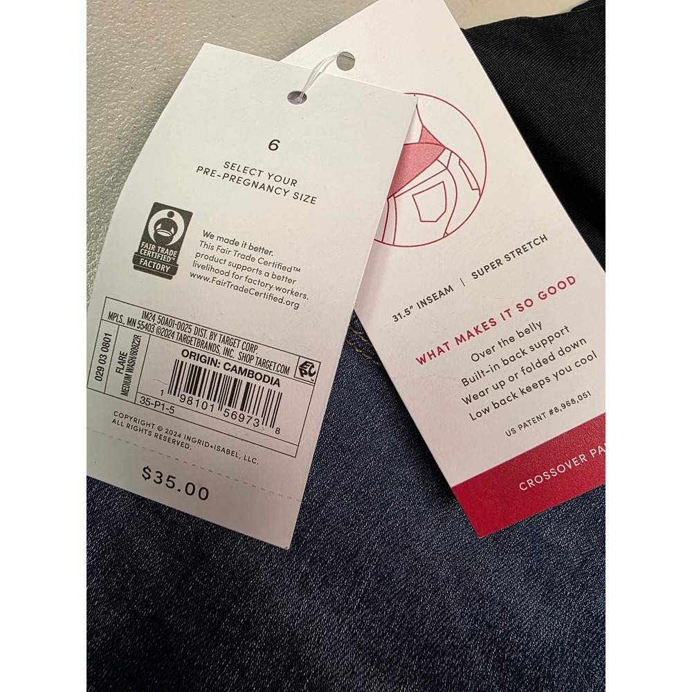 Isabel Maternity Flare Jeans Medium Wash Over Belly Crossover Panel Size 6‎ NEW - Picture 5 of 6